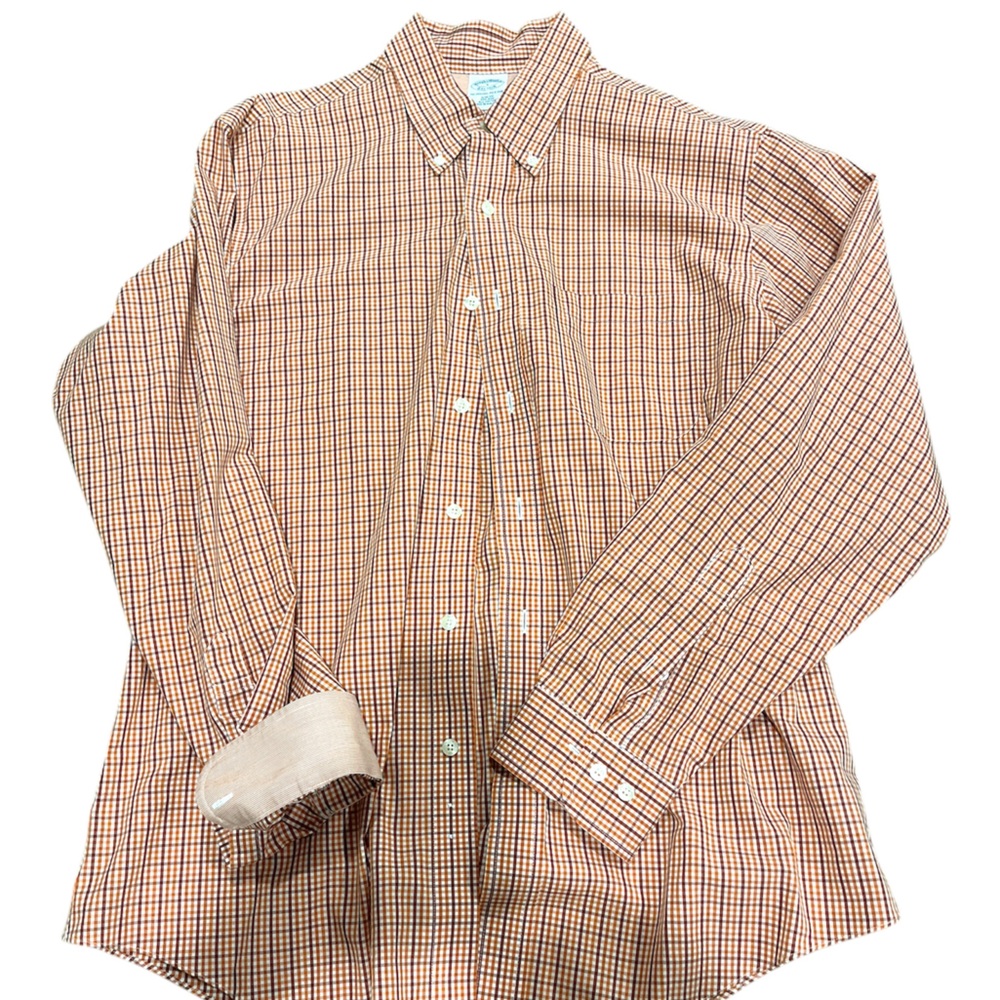 Brooks Brothers Men's Orange Checkered Shirt - Picture 3 of 3